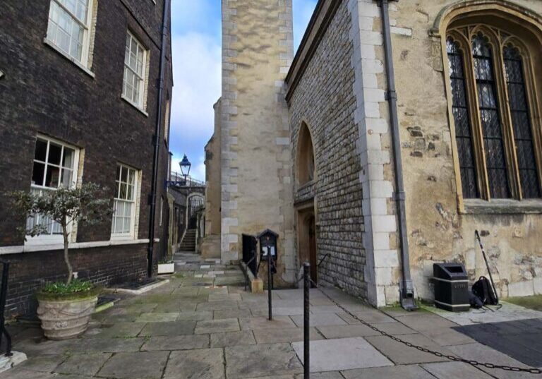 The work focused on the Chapel Royal of St Peter ad Vincula, seen here before digging started. This building has been part of the Tower for centuries, but much of what lies beneath was still a mystery.